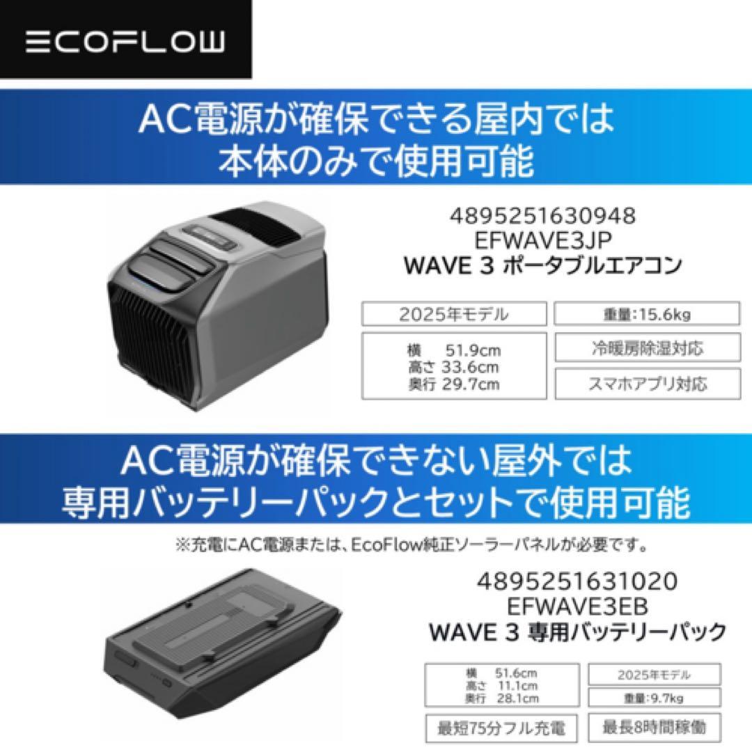 エコフロー wave3、3点セット、拡張バッテリーパック、窓枠シート