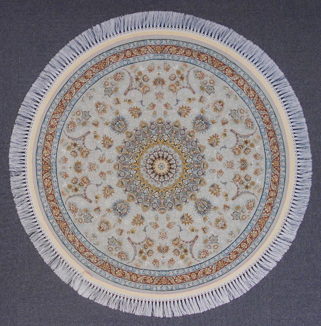 225万ノット、超高密度織！ 本場イラン産 絨毯！円形200cm‐200121