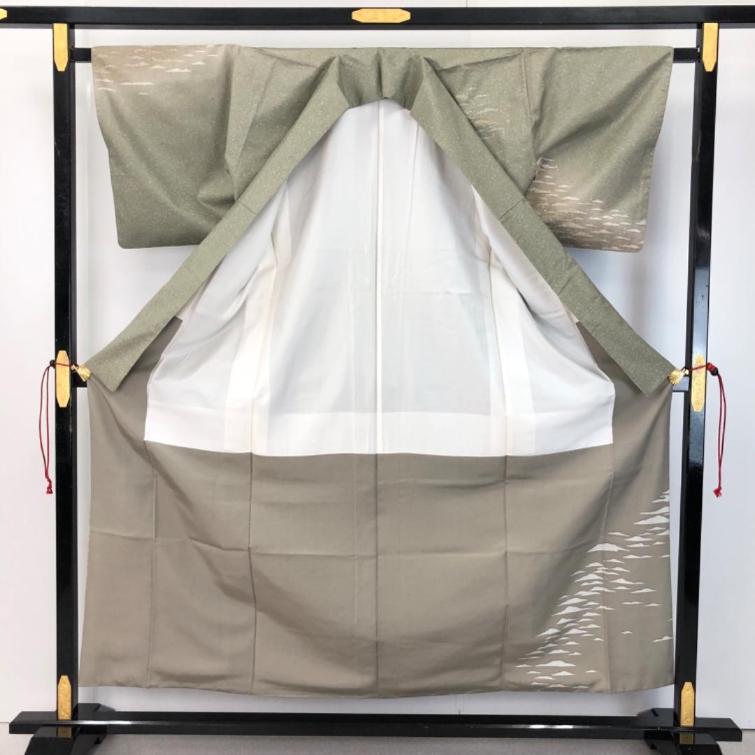 ☆ 牛首紬 付下げ 石川県指定無形文化財 叩き染 薄利休鼠色 K-5414