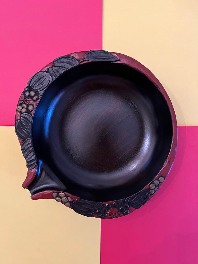 川添日記　片口小皿　草木彫漆器