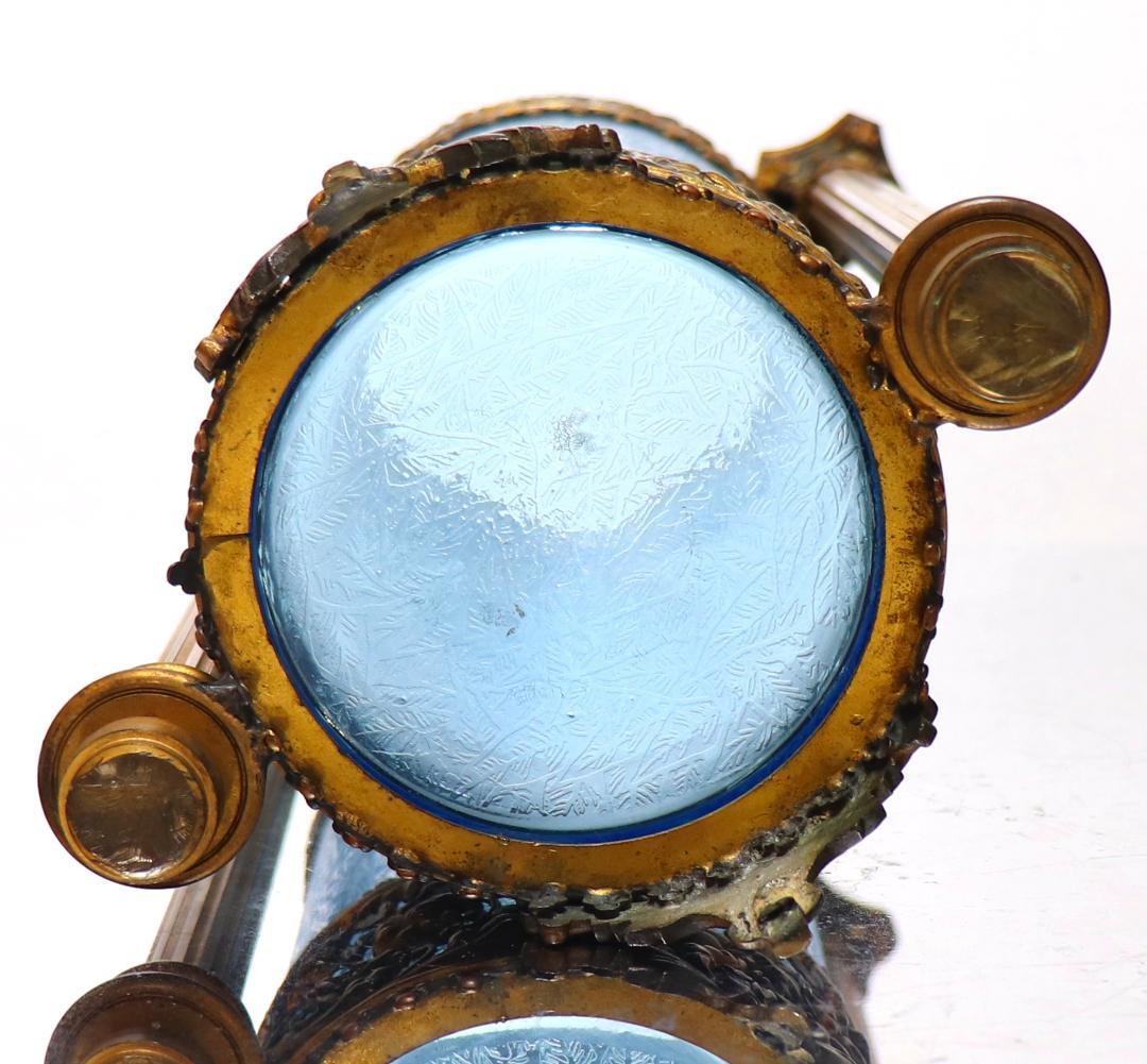 オールド・バカラ 美術館級 30.5cm 大型ブロンズ装飾建築様式 花瓶 青硝子