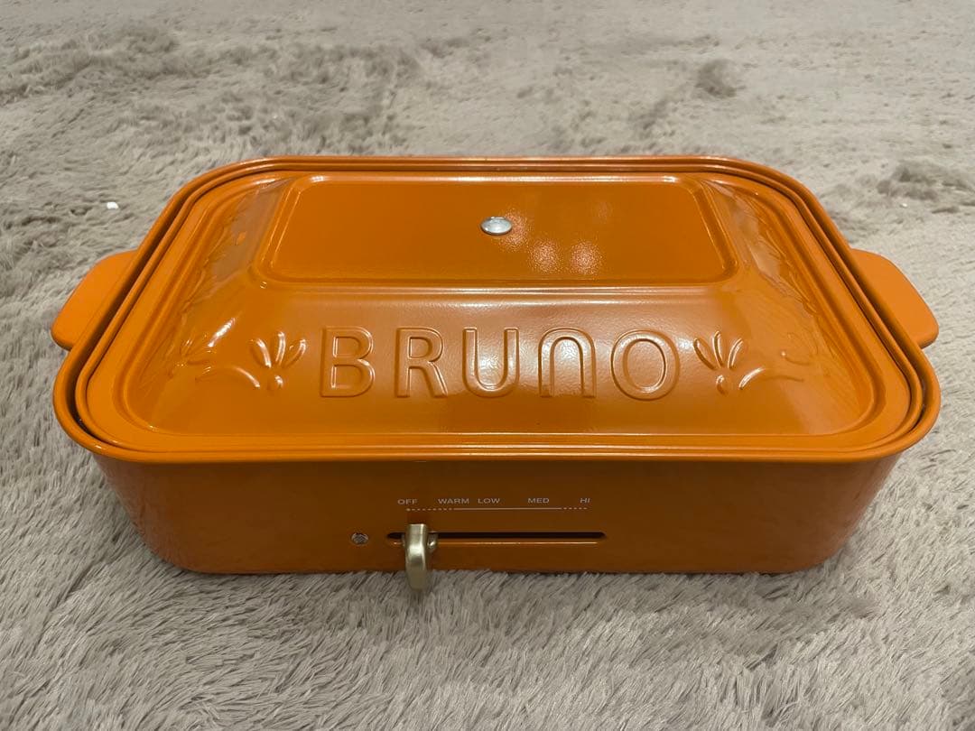 【新品】BRUNO コンパクトホットプレート　オレンジ（蓋に柄入）専用深型鍋付き