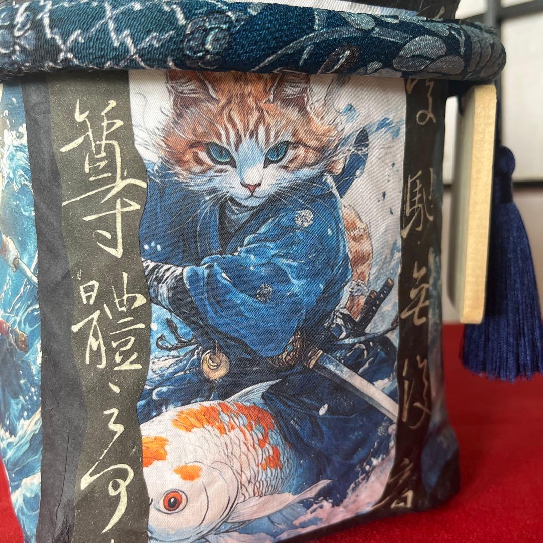 猫侍 一閑張り バッグ かごバッグ ハンドバッグ 和猫 茶トラ 中サイズ 和柄