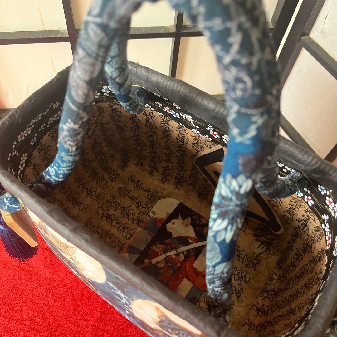 猫侍 一閑張り バッグ かごバッグ ハンドバッグ 和猫 茶トラ 中サイズ 和柄