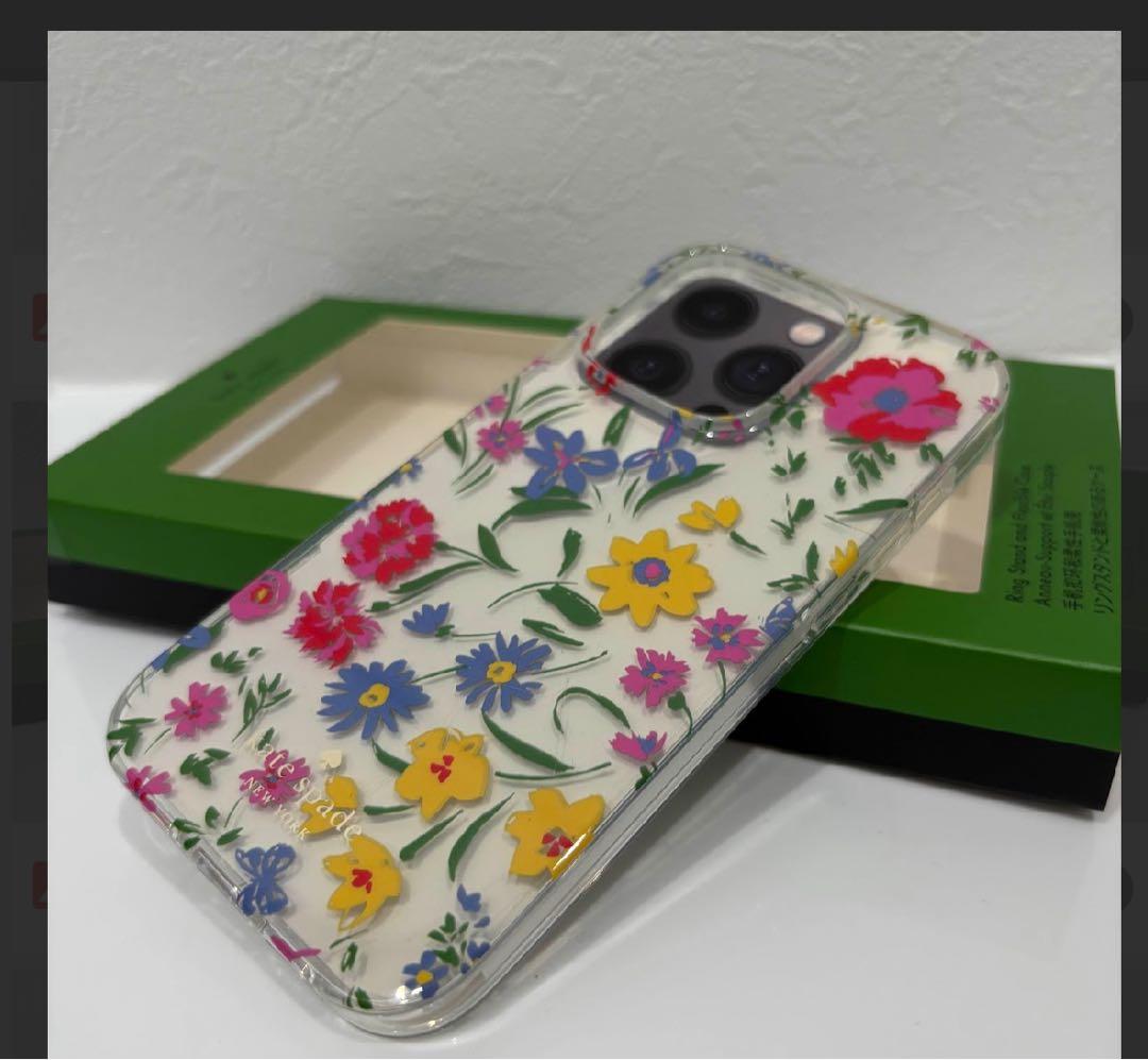 KATE SPADE iPhone14Proスマホリング付属 クリームマルチ1