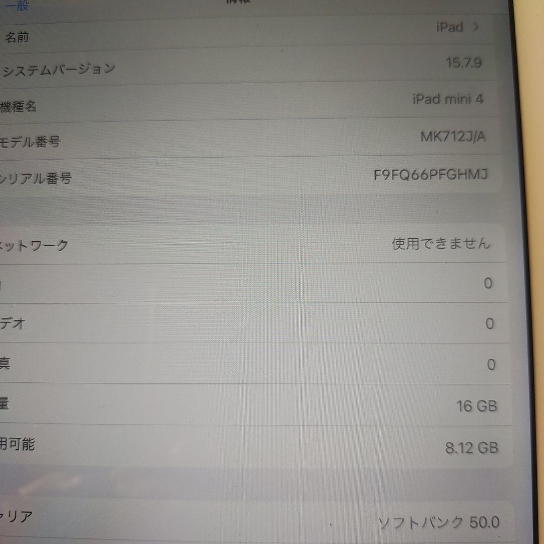 送料無料　iPad mini4 動作品　訳有　16gb グレーアウト　アップル