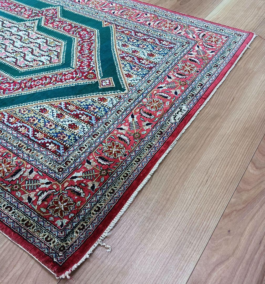 Y3261 高級ペルシャ絨毯 クム産 シルク100% 手織り 工房サイン