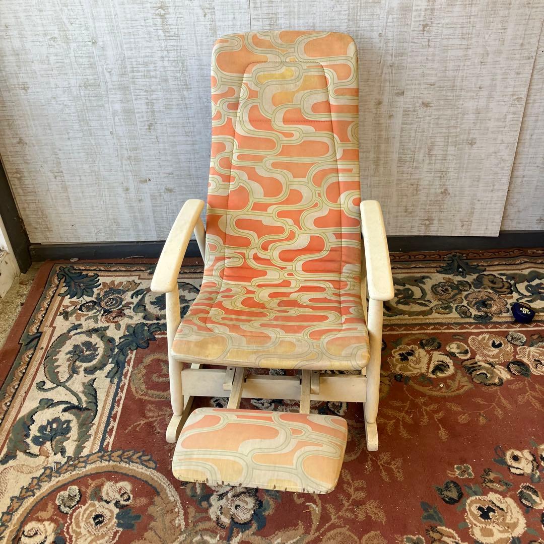 昭和レトロ 松田家具 幾何学柄 木製ロッキングチェア アームチェア ベントウッド