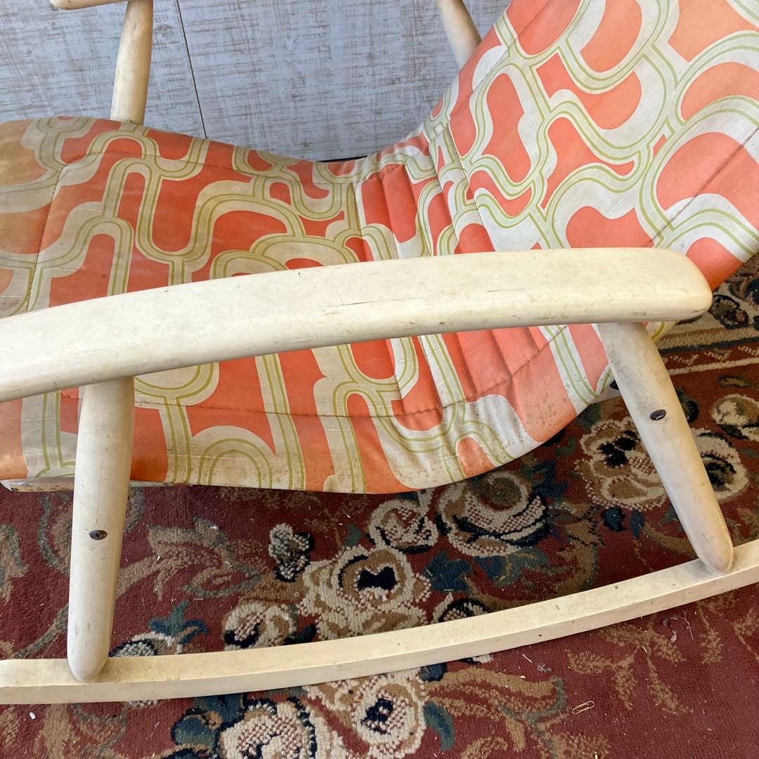 昭和レトロ 松田家具 幾何学柄 木製ロッキングチェア アームチェア ベントウッド