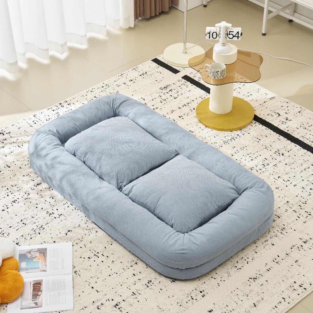 【ブルー】1人掛けソファー ソファーベッド 座椅子 6段調整可能 寝る 座る