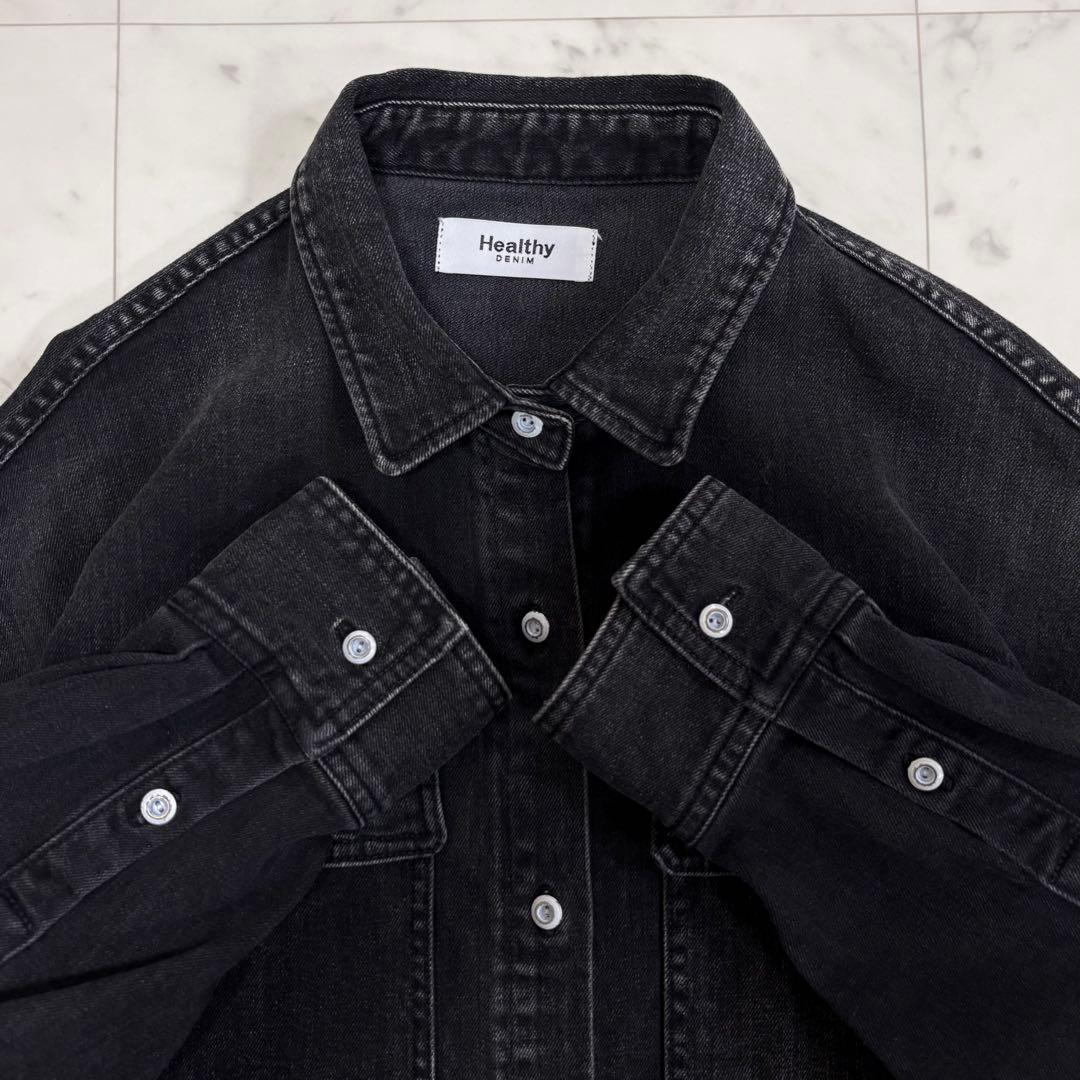 美品✨ヘルシーデニム　アーモンド　デニムシャツ　オーバーシルエット　ブラック