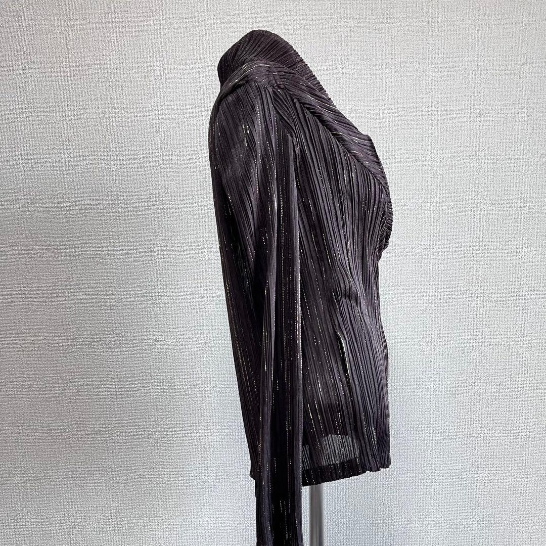美品　イッセイミヤケ　ボリューム襟　ラメ　カーディガン　ジャケット　両ポケット付