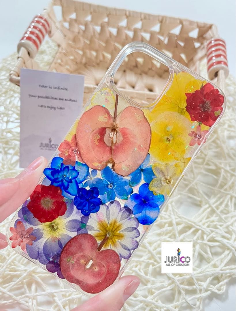 フルオーダーメイドのハンドメイド押し花スマホケース　全機種対応