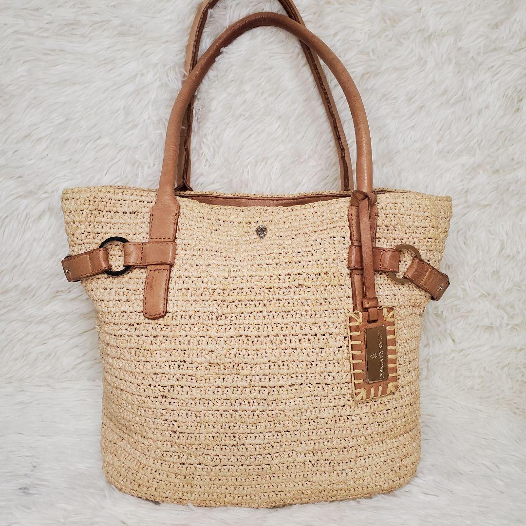 【美品】ヘレンカミンスキー ラフィア×レザー トートバッグ ベージュ