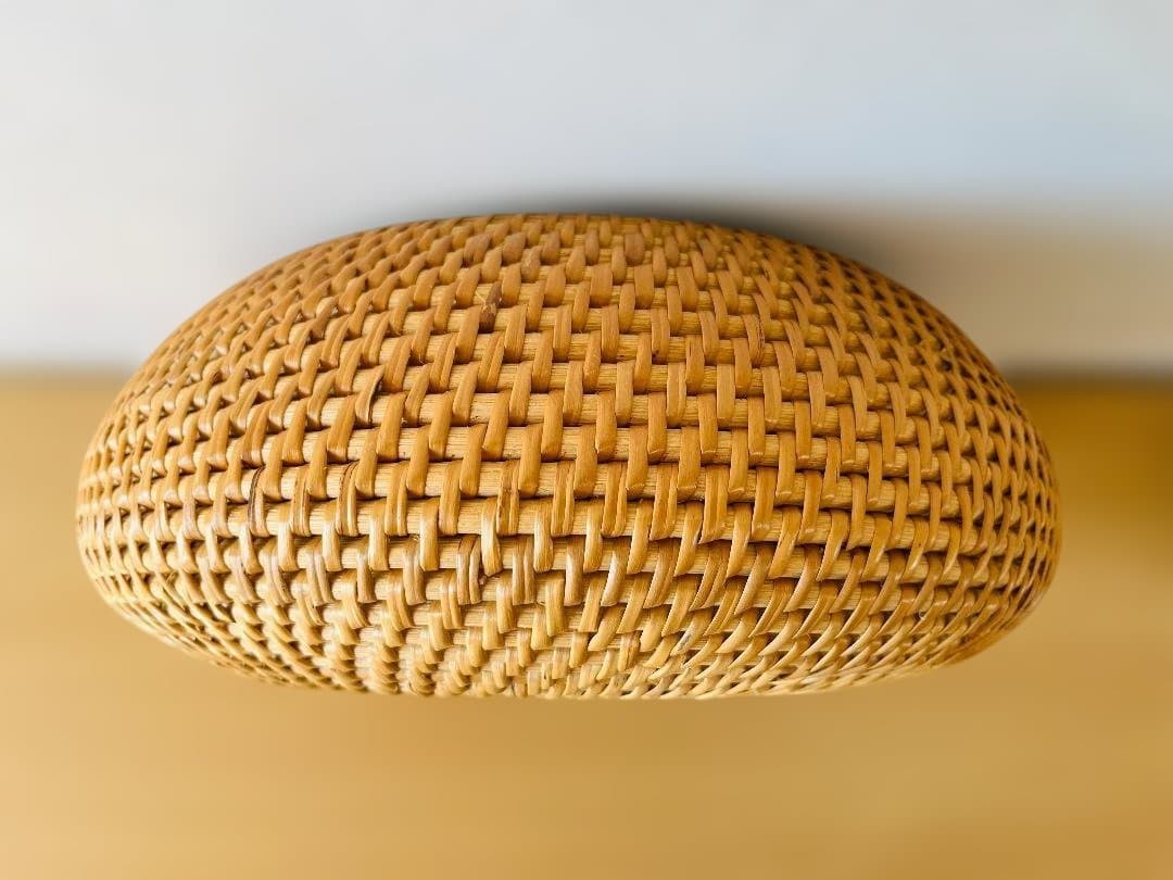 天然素材 アジア籐籠 円形蓋付き収納バスケット