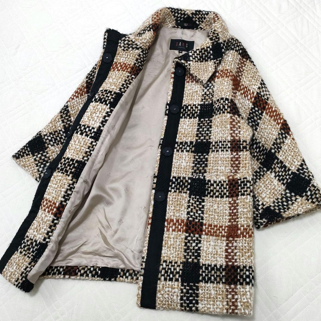 【希少】DAKS　ローゲージツイード　ニットコート　ハウスチェック　サイズ38