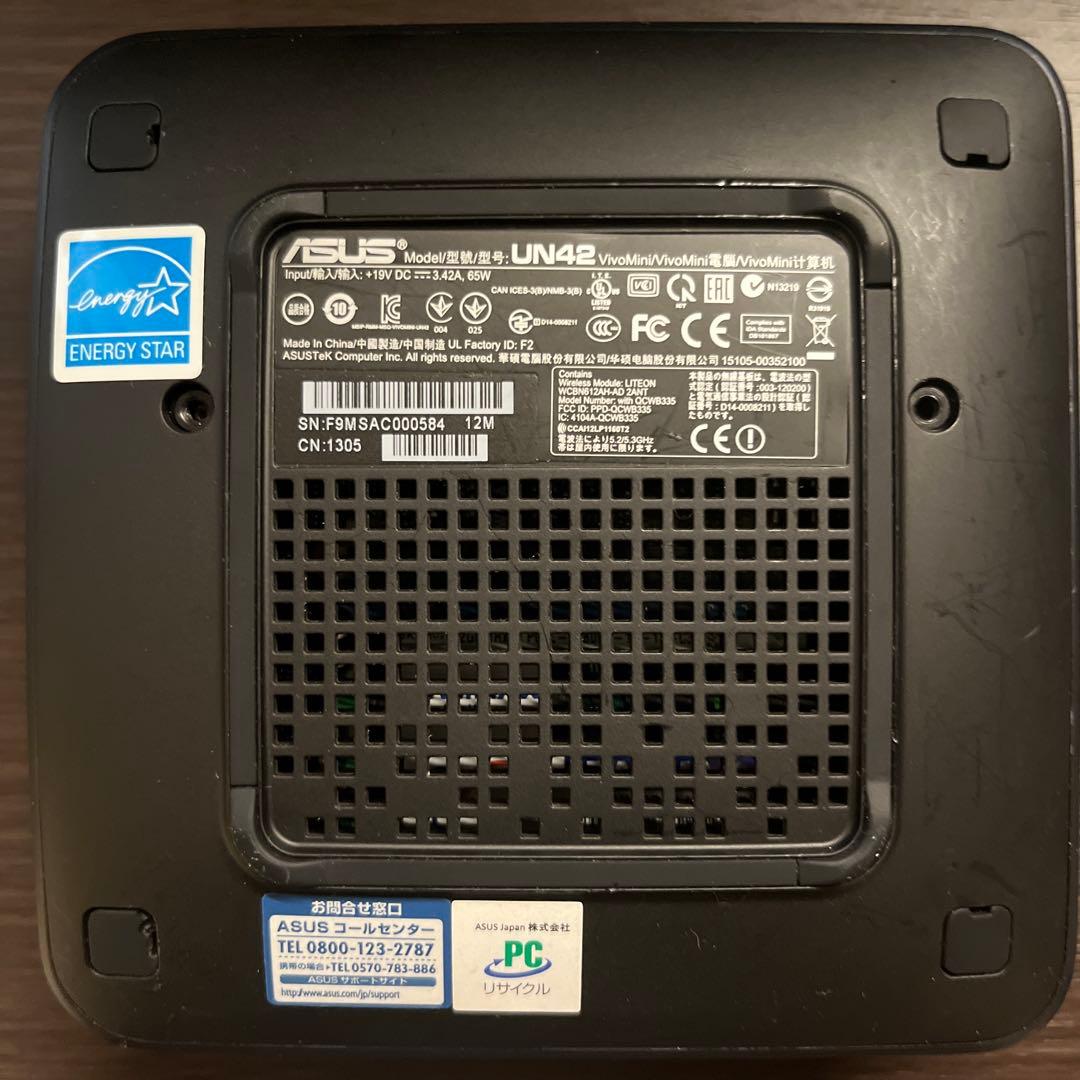 ミニPC ASUS UN42 Win10 SSD 256GB メモリ10GB