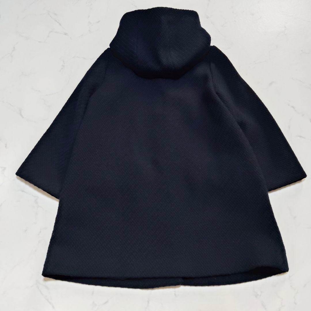 スローブイエナ フード ウールコート Aライン ツィード ネイビー