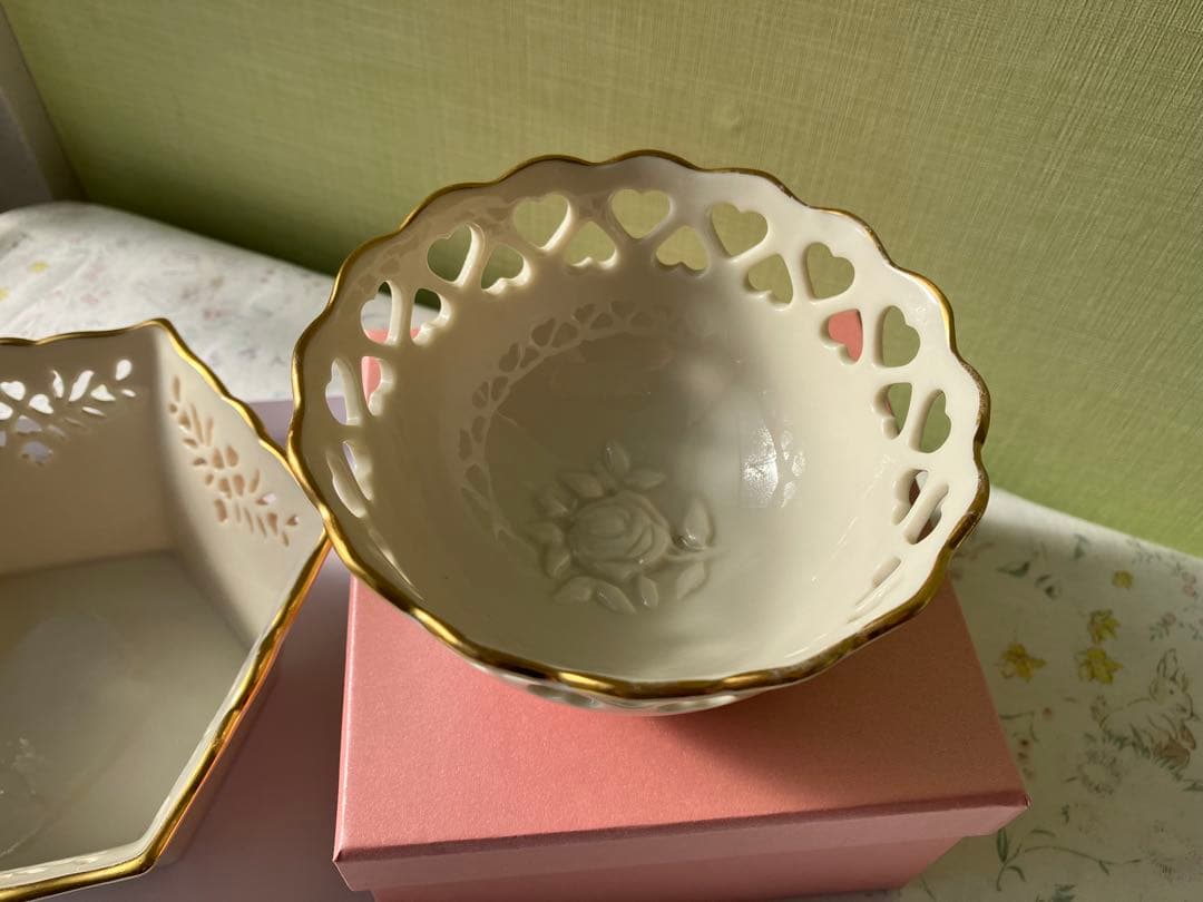 レノックス ビンテージ 金彩 ハート透かし 大小二個セット ギフトボックス入り