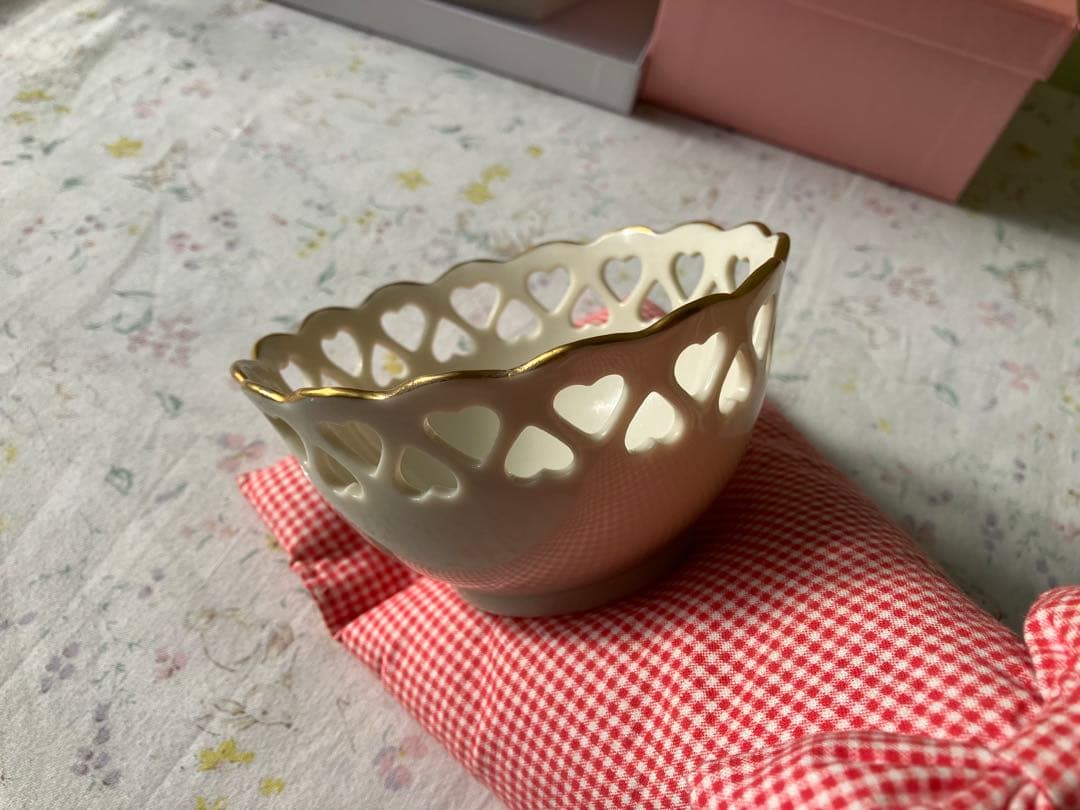 レノックス ビンテージ 金彩 ハート透かし 大小二個セット ギフトボックス入り