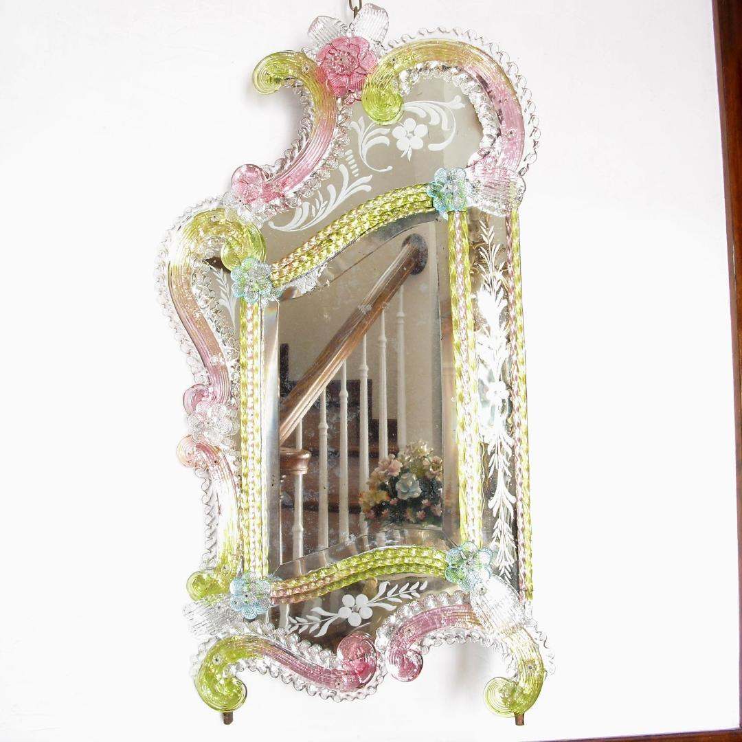 希少☆イタリア製☆アンティーク☆MURANO☆ヴェネチアンガラス☆壁掛け鏡