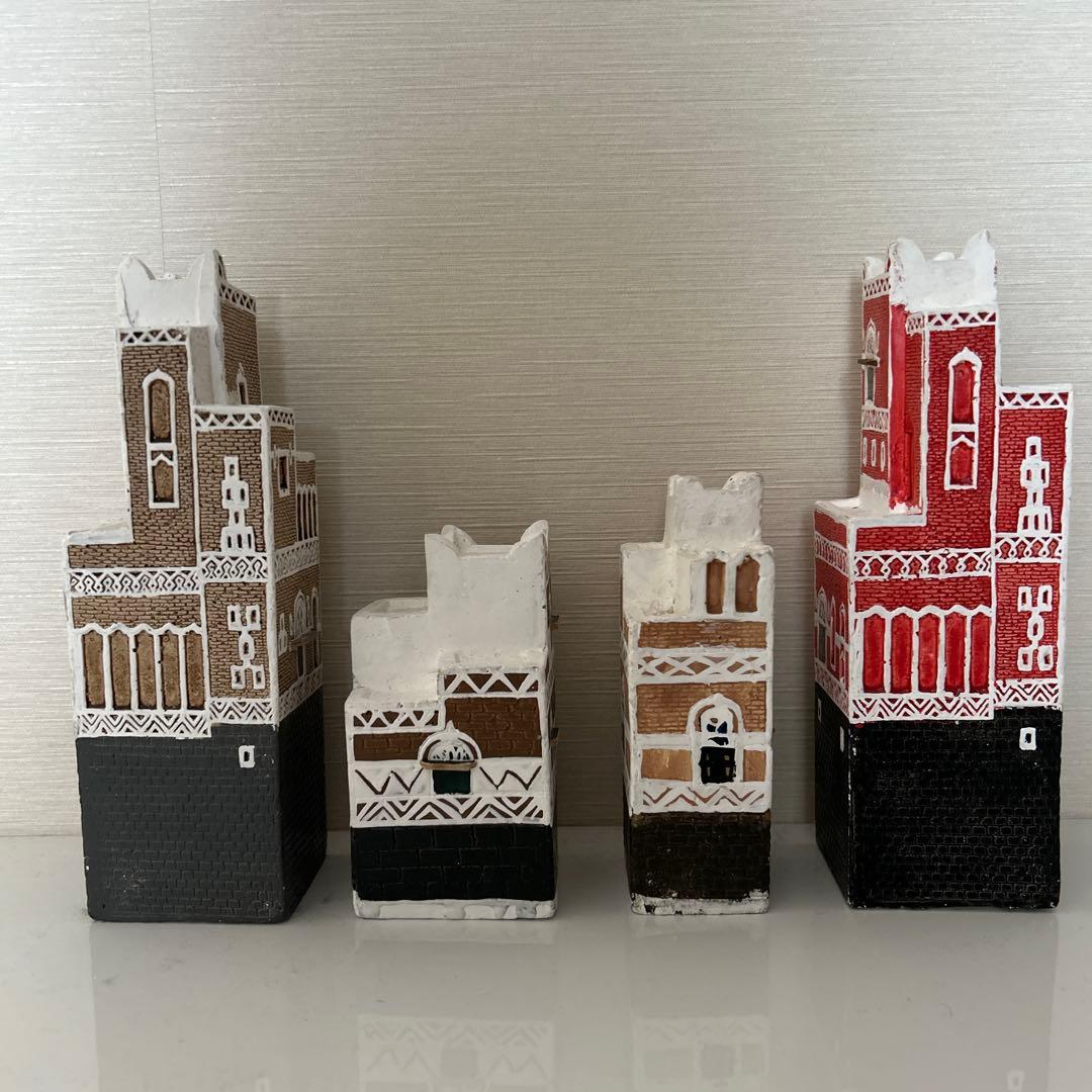 イエメン建物　インテリアオブジェ4点セット