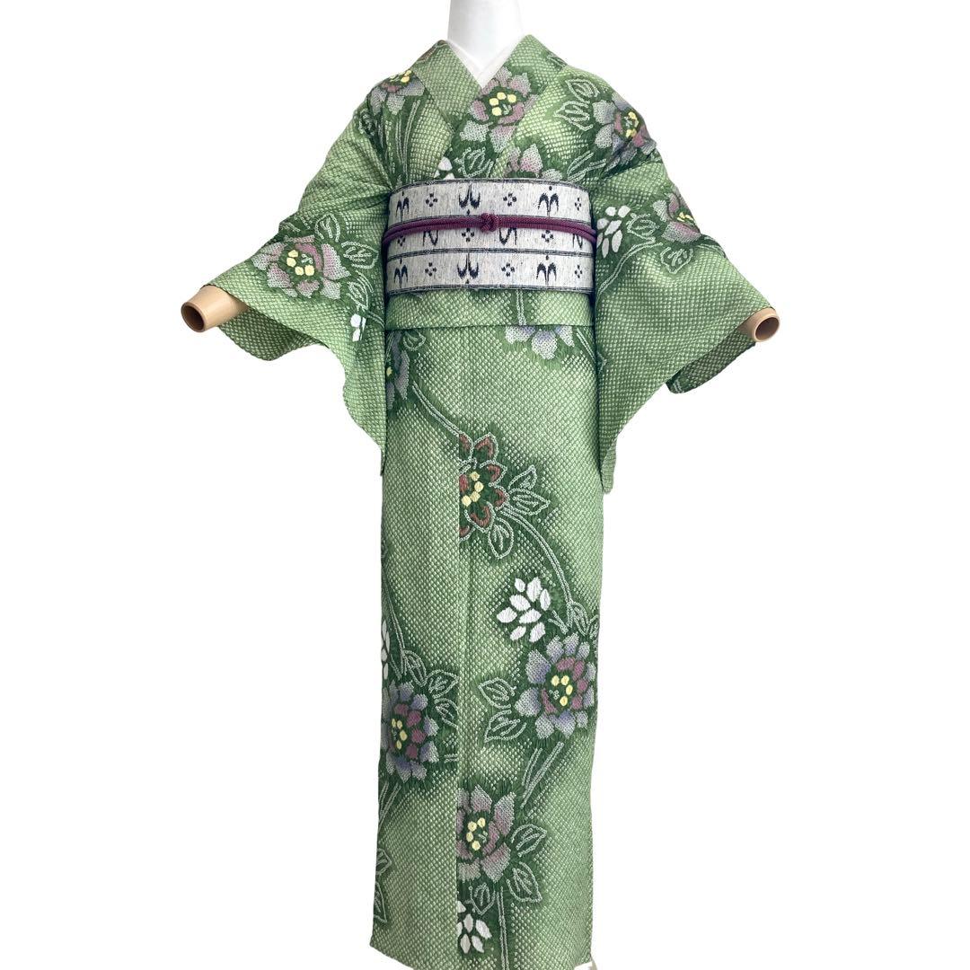 グリーン　身丈158 有松絞り 絞り染め　絞り浴衣　 浴衣　NO44