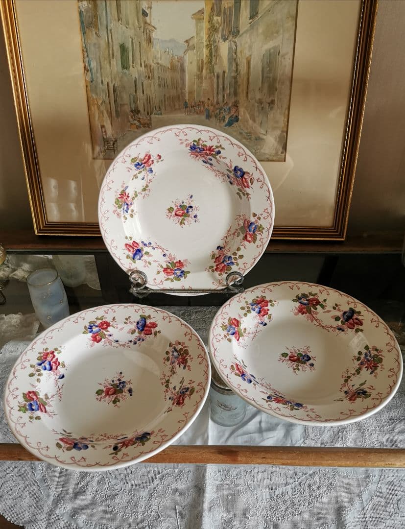 アンティーク サルグミンヌ 花柄φ24.3㌢ディープ大皿 美しい深皿３枚セットβ