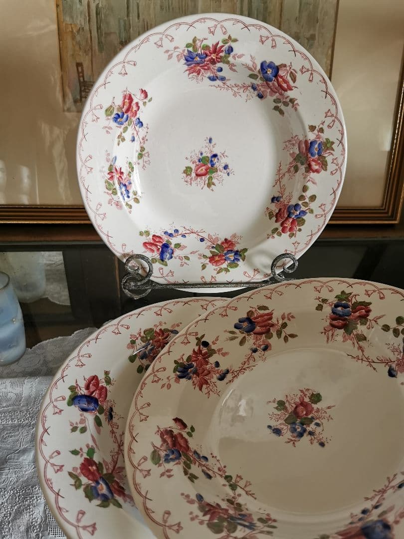 アンティーク サルグミンヌ 花柄φ24.3㌢ディープ大皿 美しい深皿３枚セットβ