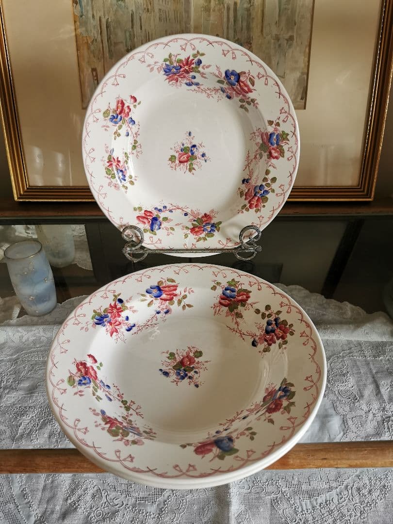 アンティーク サルグミンヌ 花柄φ24.3㌢ディープ大皿 美しい深皿３枚セットβ