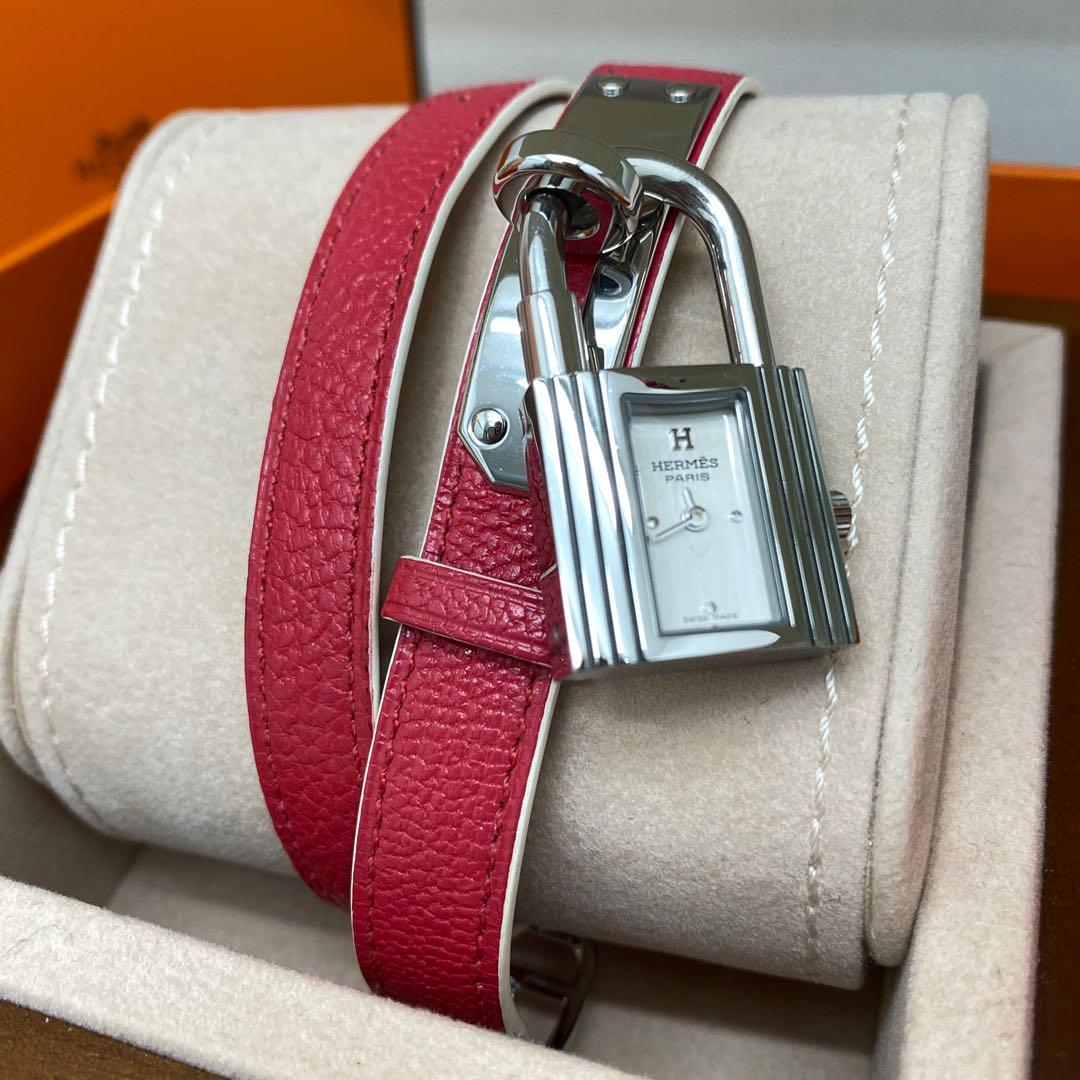 HERMES ケリーウォッチ　ドゥーブル　ピンク×シルバー金具