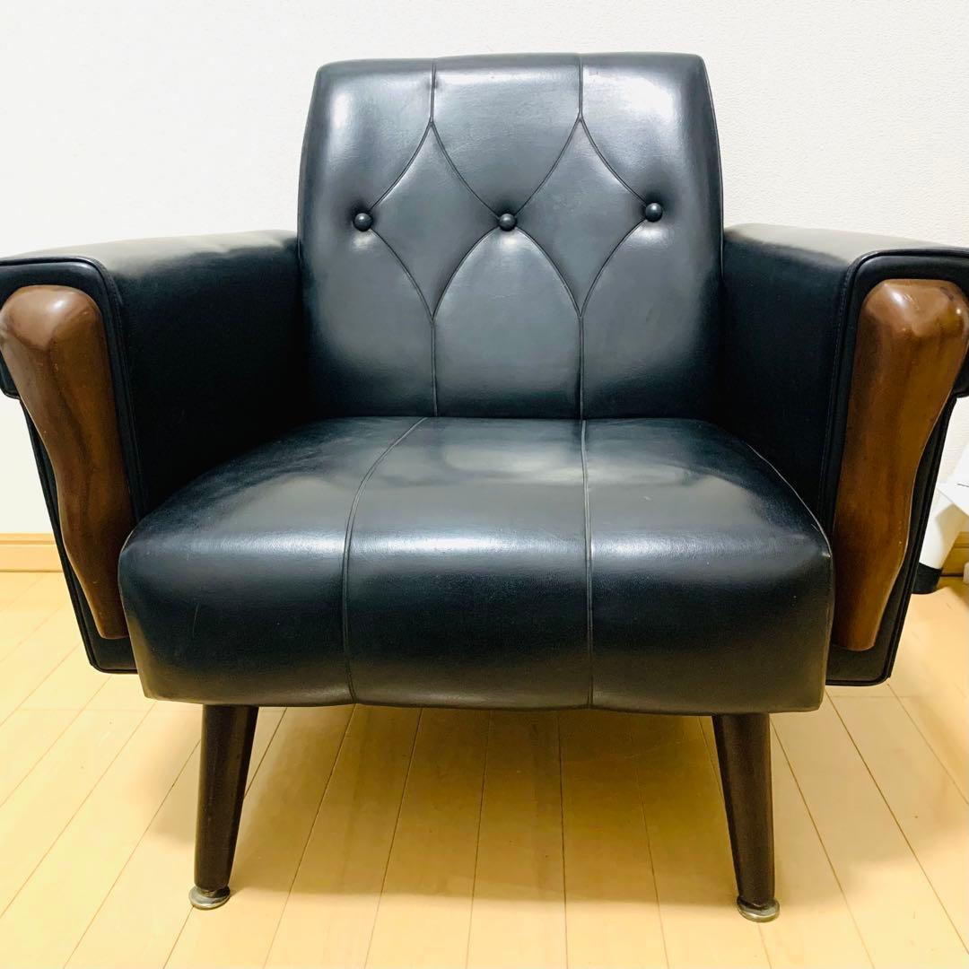 ヴィンテージ 1人がけソファー レトロ 大きめ ふかふか ひじ掛け レザー