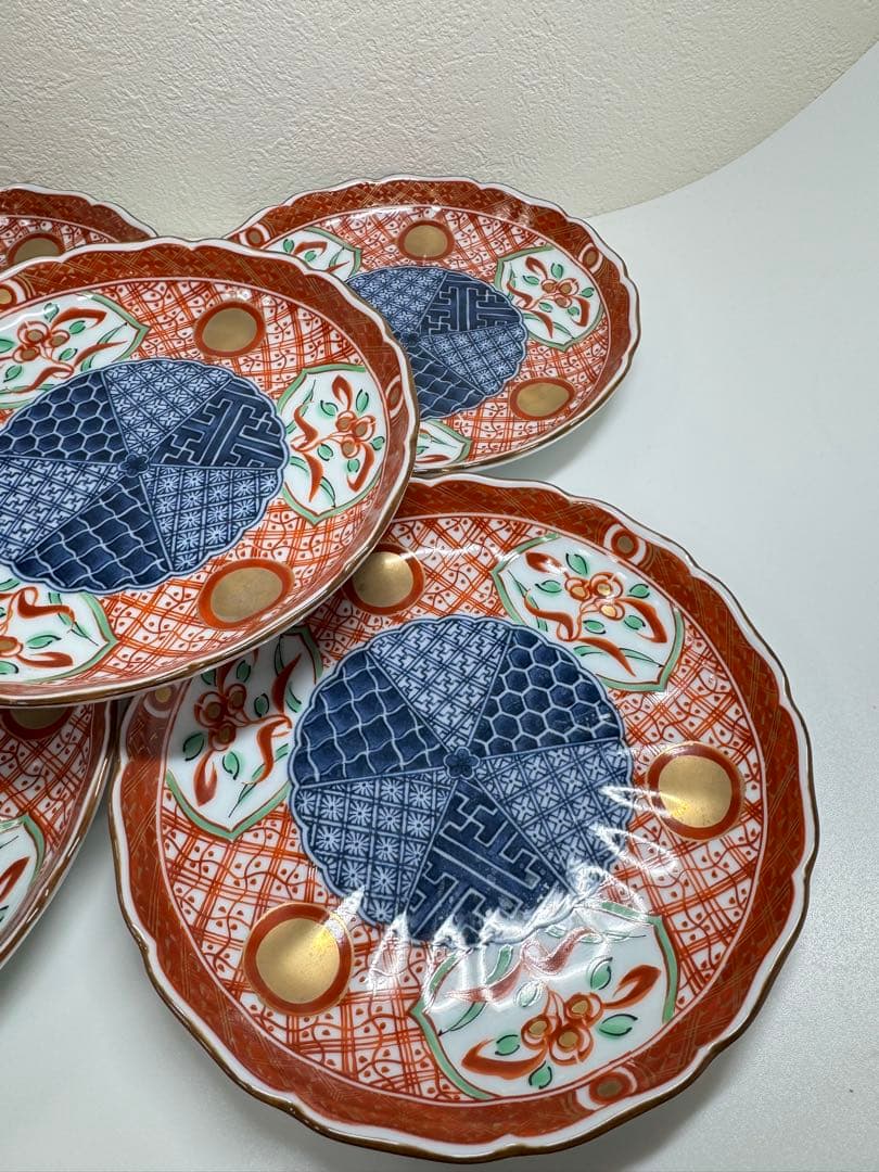 美濃焼 翔山作 赤絵染付祥瑞 中皿揃 5客 16cm 和食器
