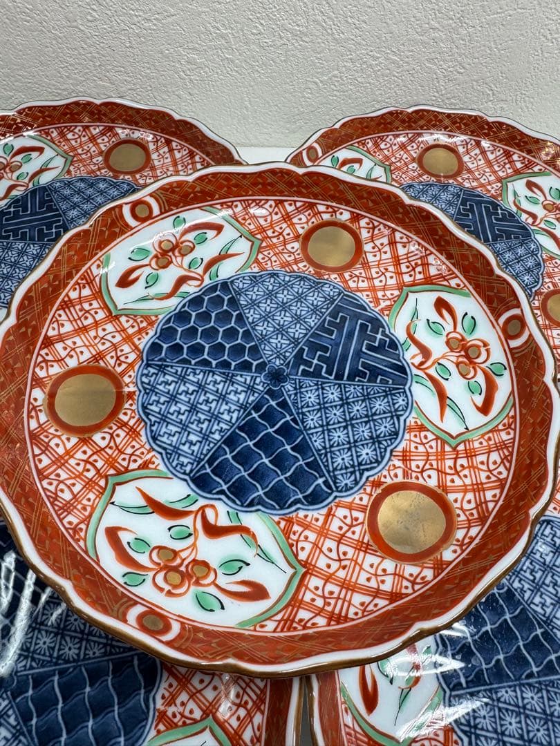 美濃焼 翔山作 赤絵染付祥瑞 中皿揃 5客 16cm 和食器