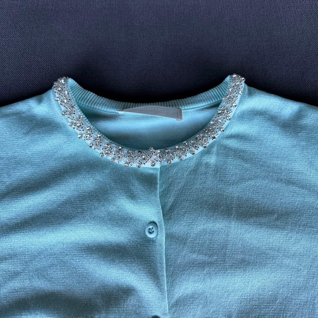 【美品】CELFORD シルクブレンドビジューネックカーディガン