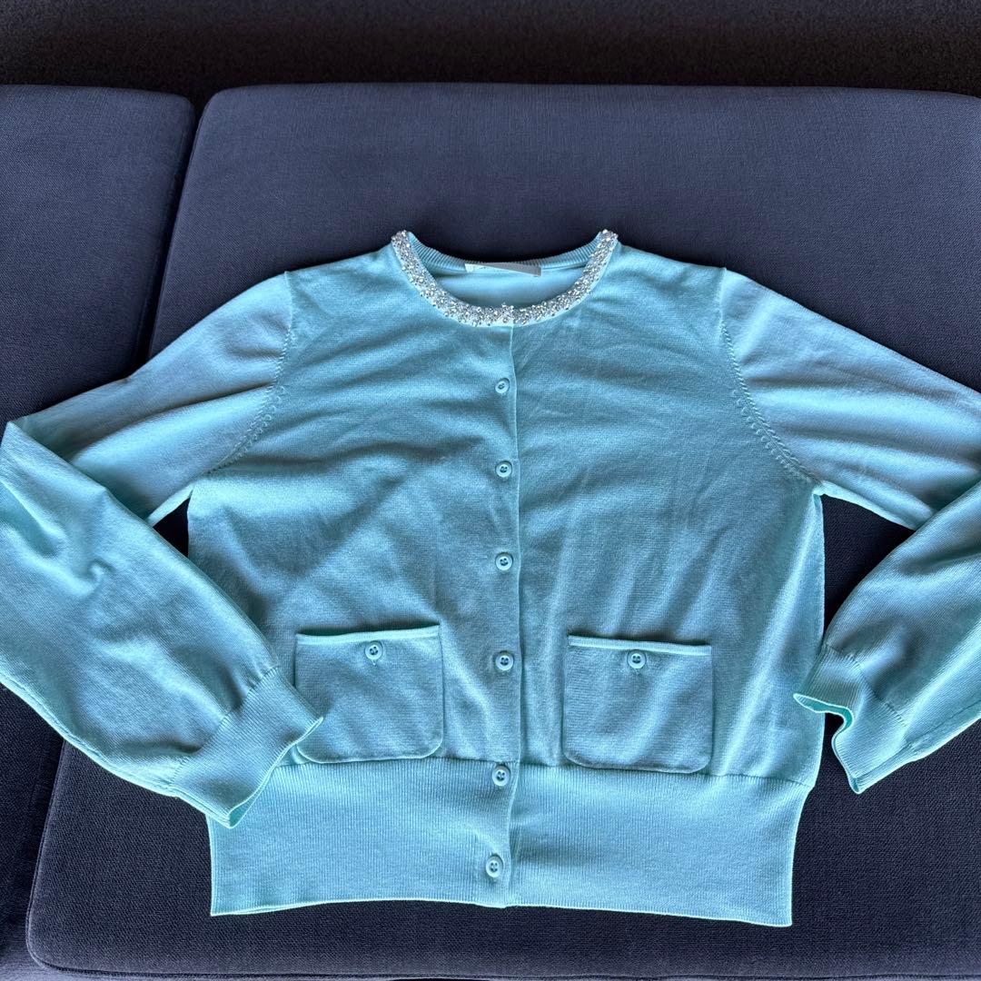 【美品】CELFORD シルクブレンドビジューネックカーディガン