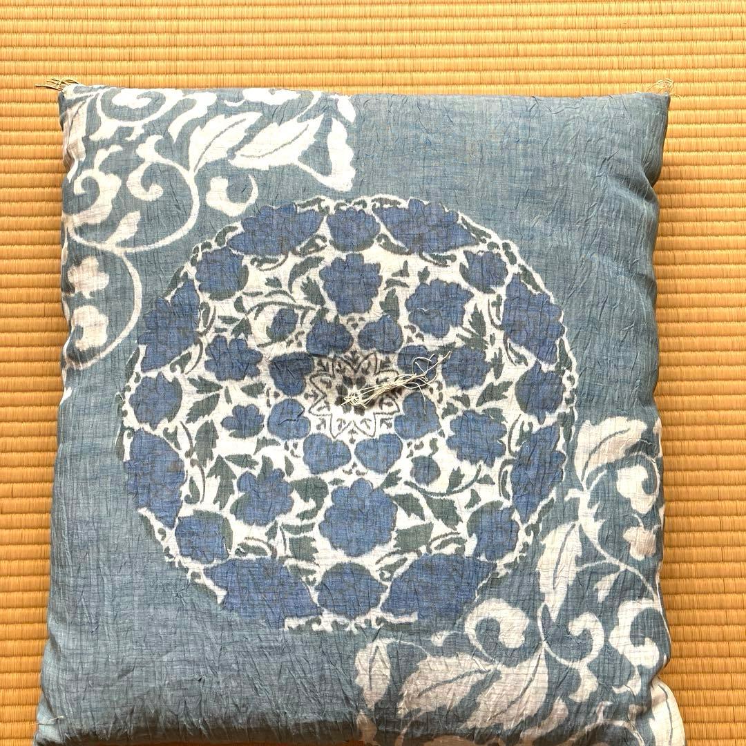 【新品】夏座布団 5枚セット　本麻　別誂品　天然素材　水色　藍色　クッション