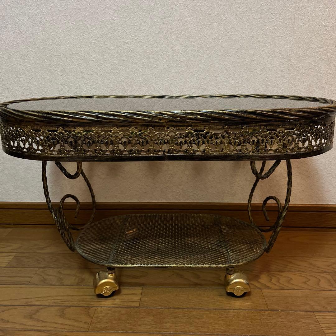 ルネサンス ガラステーブル ゴールド バラ ヴィンテージ アンティーク