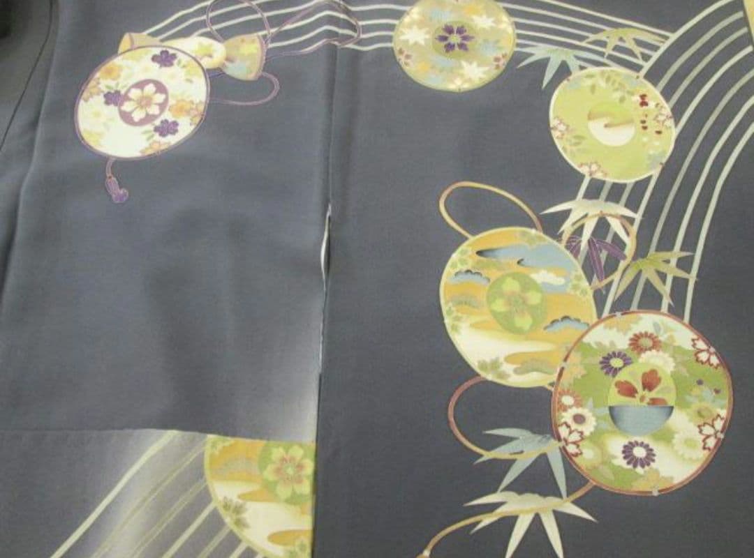 訪問着＊田村哲彦＊鼓柄染め分け草木染　身幅広め＊作家物落款