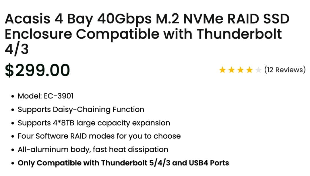 Acasis 4 Bay 40Gbps M.2 NVMe SSD ケース