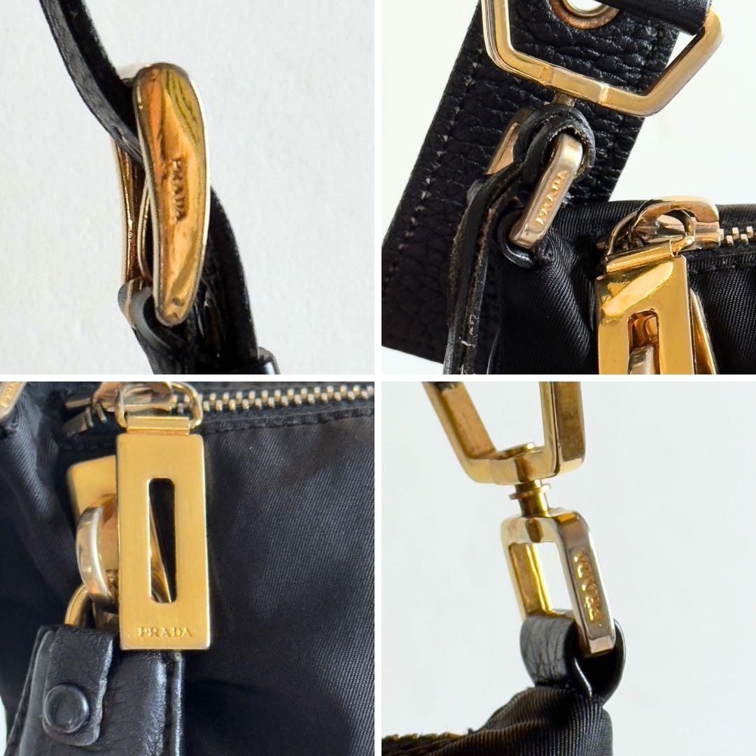 希少 PRADA プラダ ショルダーバッグ 三角ロゴ 白タグ 黒 金ロゴ 正規
