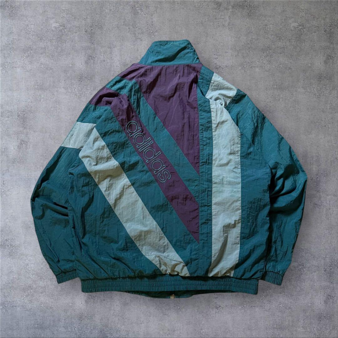 1501 古着90年代adidasナイロンジャケット刺繍ロゴ好配色マルチカラー
