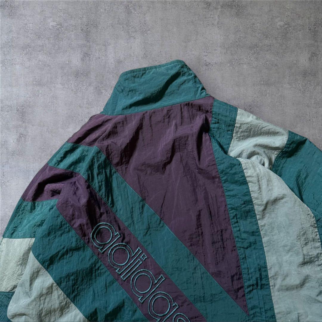 1501 古着90年代adidasナイロンジャケット刺繍ロゴ好配色マルチカラー