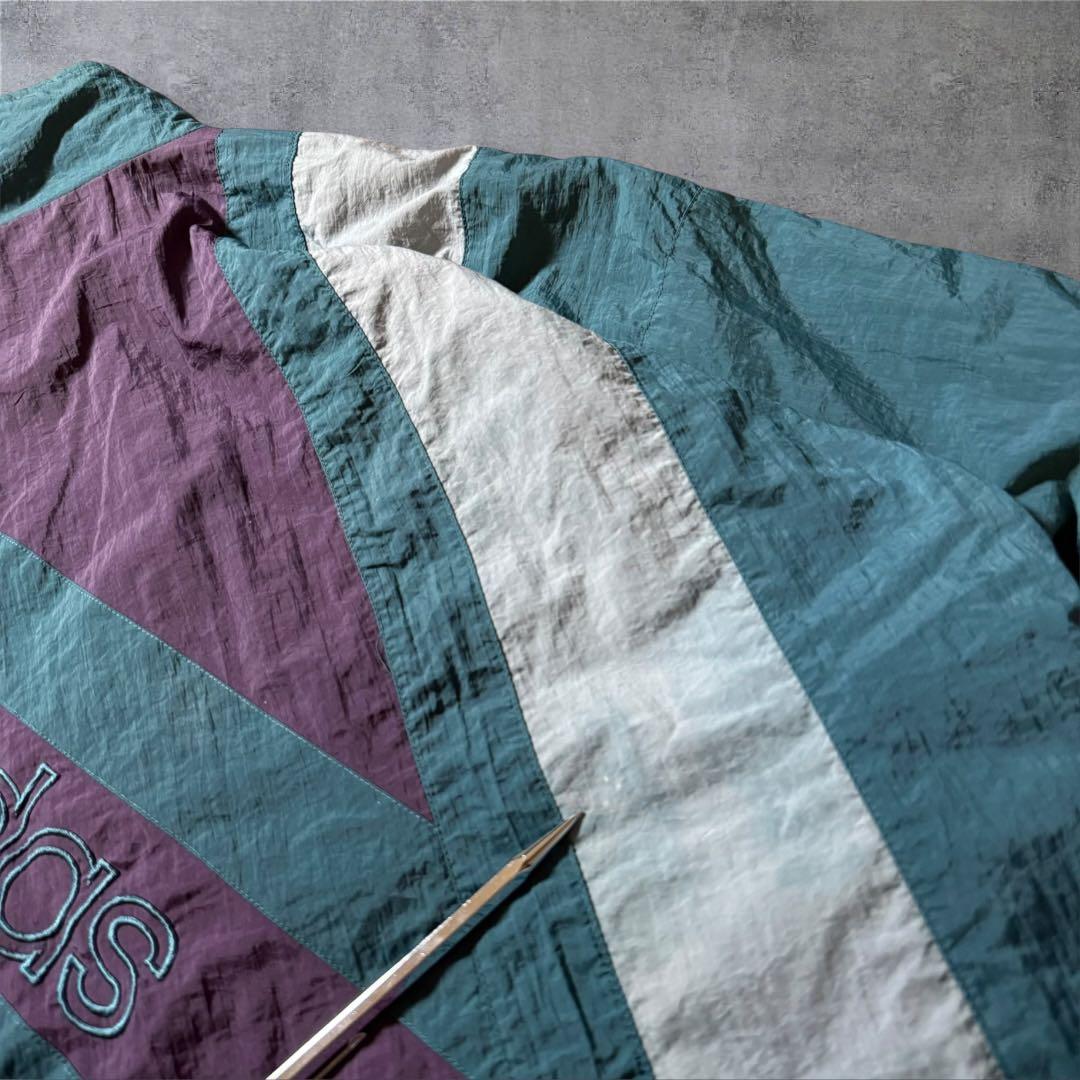 1501 古着90年代adidasナイロンジャケット刺繍ロゴ好配色マルチカラー