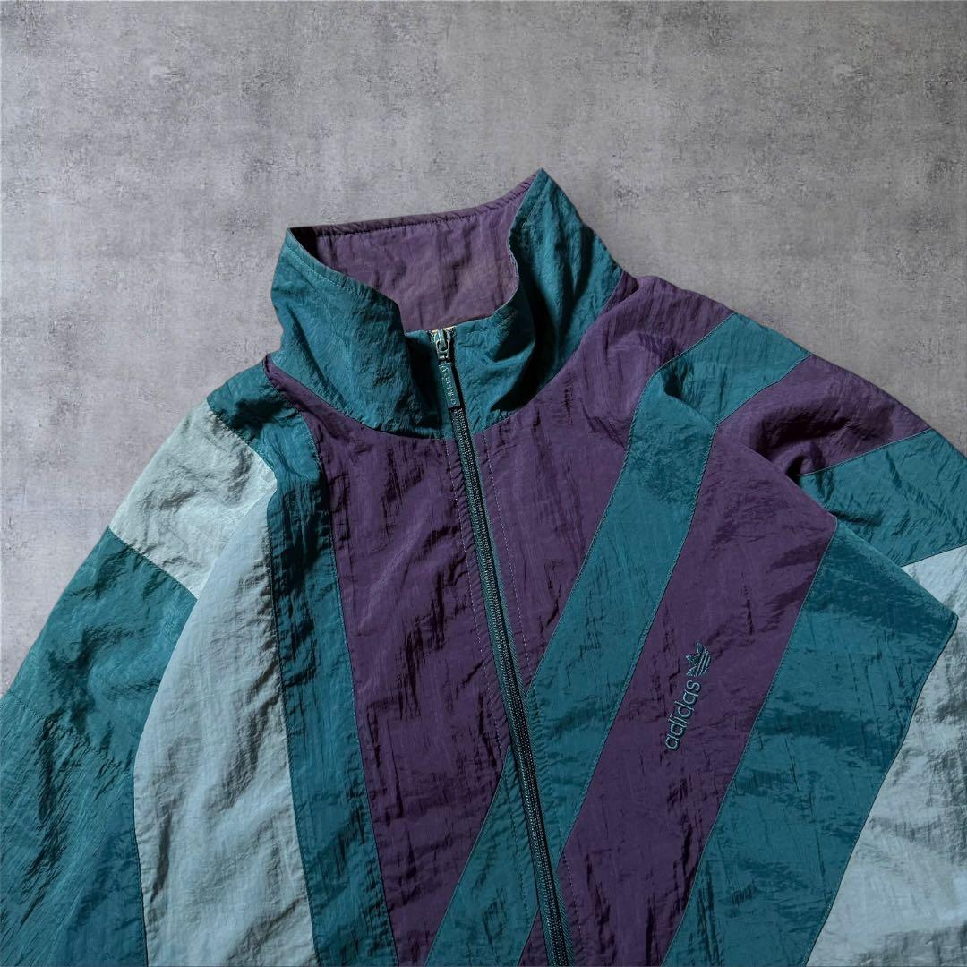 1501 古着90年代adidasナイロンジャケット刺繍ロゴ好配色マルチカラー