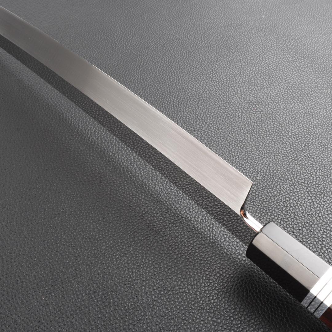 11071鬼反り先丸包丁尺二鏡面仕上げ刺身包丁刃は究極の切れ味黒檀五本銀巻八角柄