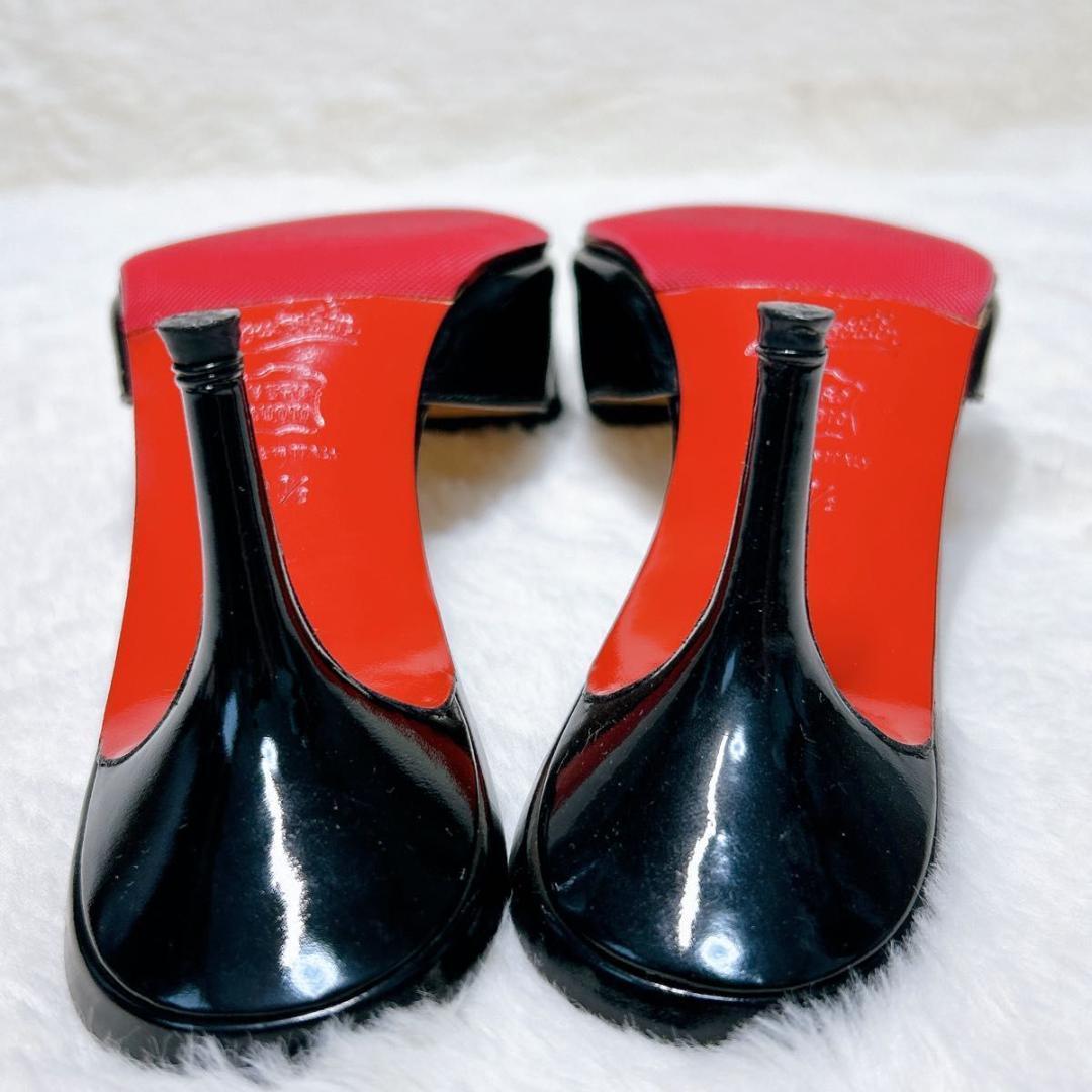 極美品☆箱保存袋付☆クリスチャンルブタン ミュール ブラック エナメル リボン