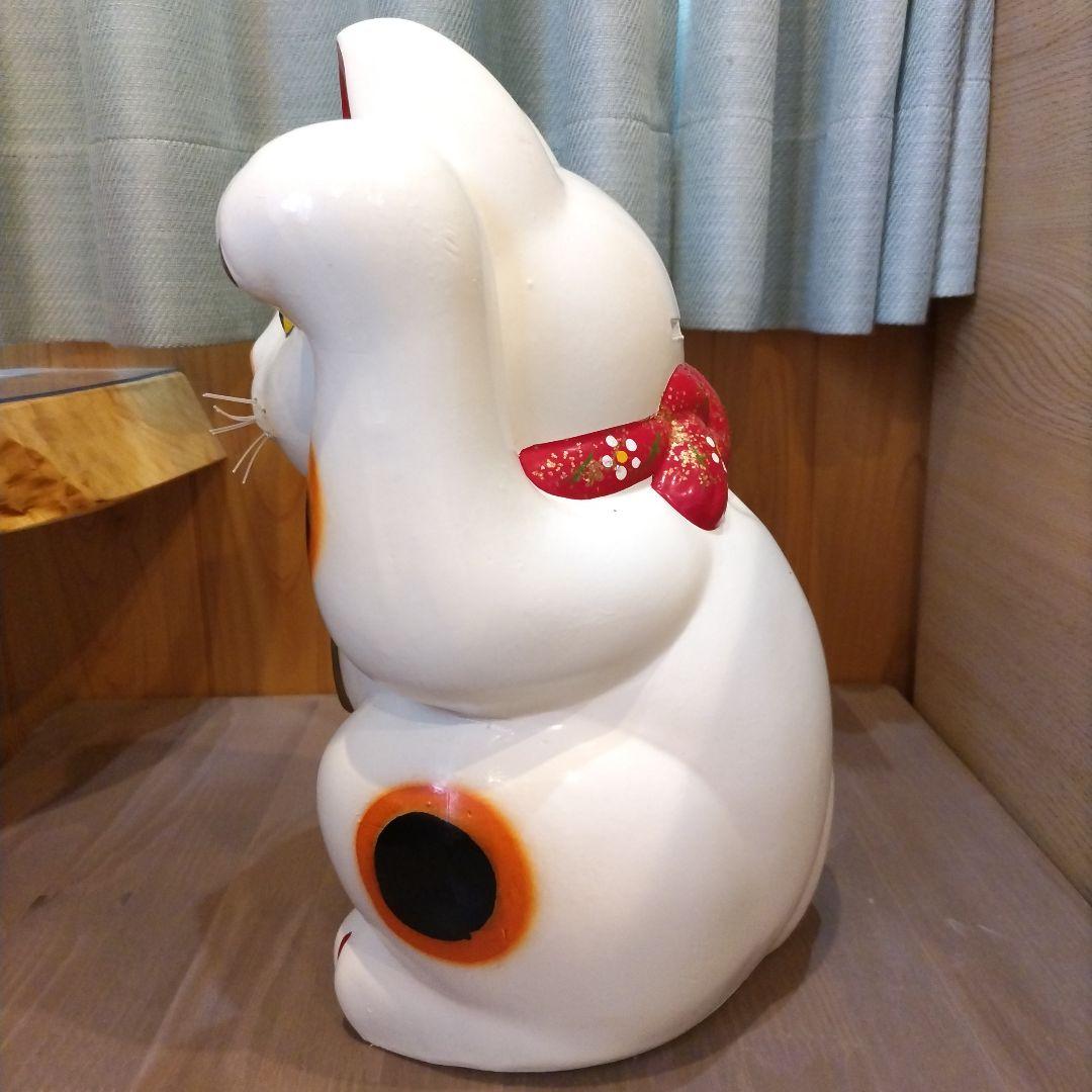 超特大　白猫　招き猫　まねきねこ　貯金箱　縁起物　昭和レトロ　猫　置物　魔除け