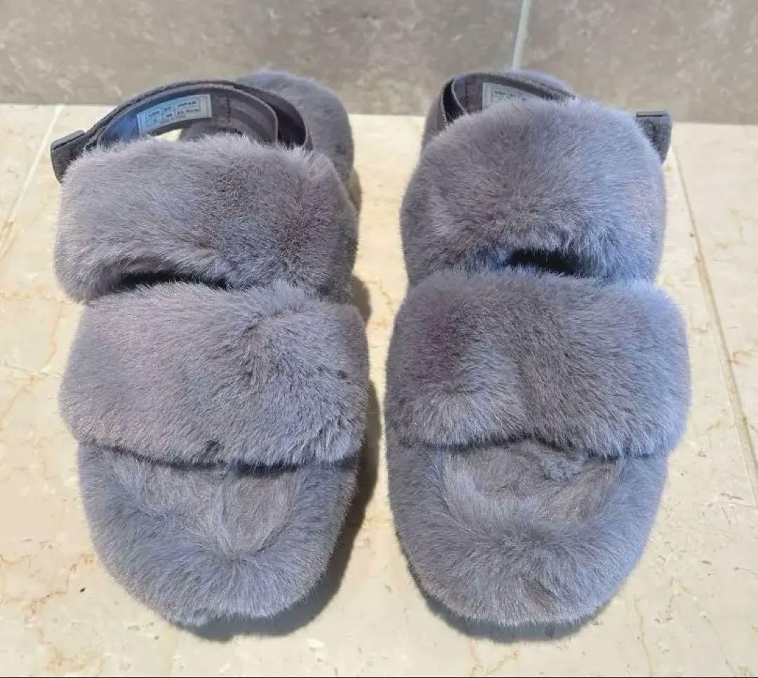 【新品同様】Shaka 厚底プラットフォーム　ファーサンダル　グレー25cm