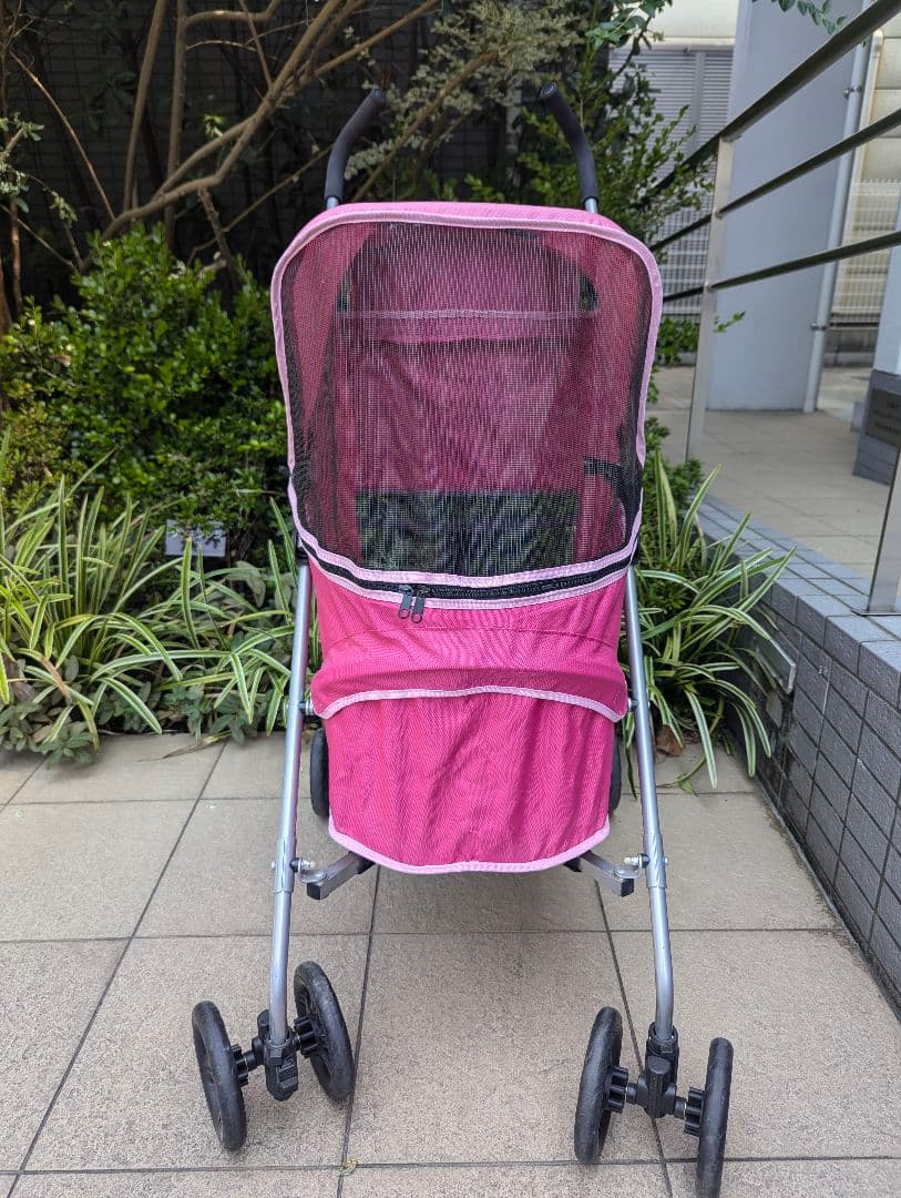 ピンク メッシュカバー付き ペットカート